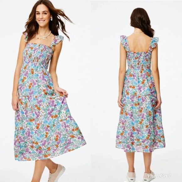 Anthropologie Roller Rabbit Blomst Doe silk & cotton floral shirred sundress - Picture 1 of 9